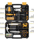 Open case showing 50 Piece Home Repair Tools Kit In Portable Storage Case For Maintenance And DIY Projects, tool layout view.