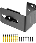 Top Shelf 90 Degree Door Hasp Latch With Padlock Slot Forged From Rust Proof 304 Stainless Steel For Backyard Gate Security and Tough As Nails Outdoor Hardware That Holds Up Great, showing latch with screws.