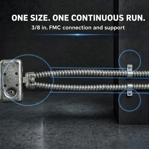 Heavy Duty Pro Gear 124 Piece Electrical Conduit Kit featuring zinc box fittings and plated steel clips for smooth FMC connections.