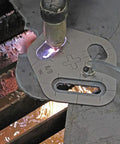 Close-up of Tri Slot Cutter Stencil Kit Pro Grade 3 Piece Guide For Precise Slot Cuts 0.430 Inch in use with plasma cutter.
