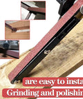 Knockout Belt Sander Attachment For Angle Grinder, Bandfile Conversion Kit With 20 Premium Grit Belts on wood for easy grinding and polishing.