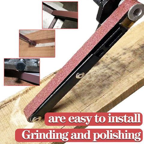 Knockout Belt Sander Attachment For Angle Grinder, Bandfile Conversion Kit With 20 Premium Grit Belts on wood for easy grinding and polishing.