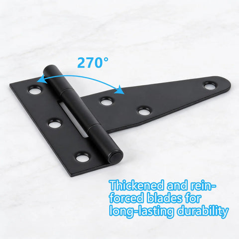 Premium 3 Inch Black Strap Hinges 10 Pack With Rust Resistant Iron Construction And No Sweat Mounting Hardware For Shed Doors Barn Gates Heavy Duty Workshop Gear Built Damn Tough For Any Jobsite, showing 270-degree pivot hinge.