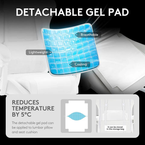 Detachable gel pad for White Gaming Chair With Footrest And Massage Lumbar Support Gel Pad Ergonomic Reclining PU Leather