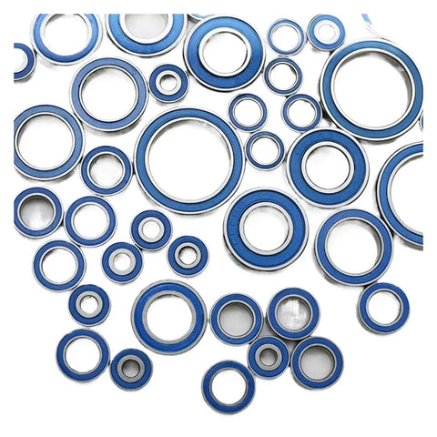 10 Pcs Rubber Sealed Miniature Ball Bearings Kit Featuring Sizes 2x6x3mm, 5x10x4mm, 5x11x4mm, 6x12x4mm, And 12x18x4mm For Small Motors, RC Cars, Drones, And Hobby Projects. Rubber sealed blue bearing kit on white background