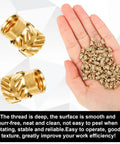 Hand holding 120 pcs 3D printing brass heat set inserts knurled M3x5.7x4.6mm for secure embedding in plastic parts.