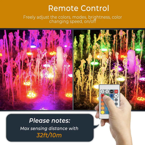 Underwater Pond Spotlight Set Of 10 With 36 LED Bulbs IP68 Waterproof Lights, remote control adjusting fountain colors