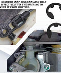 2 Piece Shift Cable Bushing Repair Kit With Clips for smoother shifts installed on Toyota Tundra shift linkage showing OEM fit.