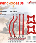 High Clearance Rear Radius Arms For 2014 And Up RZR XP 1000 And XP 4 1000 Beefed Up Heavy Duty Steel A Arms With Carbon Steel Bushings And Adjustable Heim Joints For Tough Trails Rock Crawling And Off Road Performance red steel arms and bushings