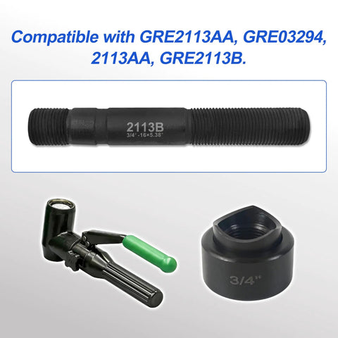 Replacement Heavy Duty Hole Punches Kit For Hydraulic Drivers 3/4-16 By 5.38 Inches Self Centering Punch Set Steel Wear Resistant Easy Alignment Compatible With GRE2113AA GRE03294 2113AA GRE2113B product image showing components including the 2113B punch and compatible tools.