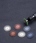 Rotary Tool Brush Disc Kit 1 Inch 35 Pcs With 3mm Shanks 7 Grits Ranging 80 to 2500 Color Coded Polishing Deburring on black surface