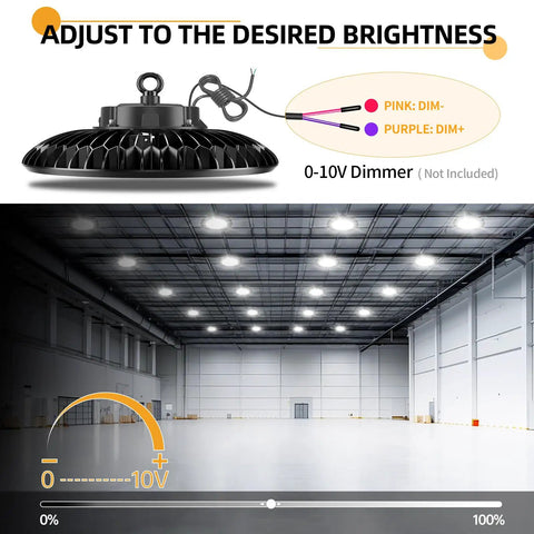 Ultra Bright 240W UFO LED High Bay Light With Dimmable Remote, 36,000 Lumens, 5000K Cool White, adjustable brightness feature