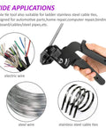 Heavy Duty Stainless Steel Zip Ties Cutter And Cable Tie Gun Portable Tension Tool showing usage with wires and cable ties