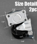 Image showing size details of 2 Pack 2 Inch Rubber Caster Wheels Heavy Duty Fixed Non Swivel Black Casters With Rigid Top Plate For Furniture And Trolleys 66 Lb Load Capacity Each Noiseless Rolling For Small Machines And Carts