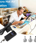 Man using Digital Hot Air Rework Station Kit for SMD Rework and Desoldering with precise temperature control on a workbench