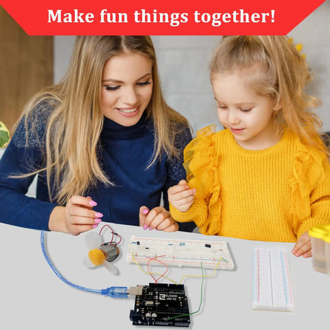 Mother and daughter using Ultimate Breadboard Kit For Makers 6 Piece Solderless Breadboard Set For Arduino projects