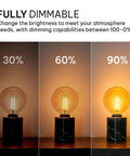 4W LED Candelabra Bulbs 6-Pack, Dimmable Warm White 3000K T6/U, dimming levels 30% to 90% on black marble lamp base