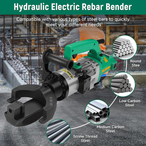 Hoteche 1500W Electric Rebar Bender 1 Inch Capacity Portable Steel Bar Bending Machine Professional Construction Tool for #3 To #8 Rebar Bending.