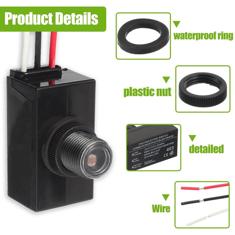 Dusk To Dawn Outdoor Lighting Sensor with Photoelectric Switch Photocell for Hardwired Post Lights 120 277V details