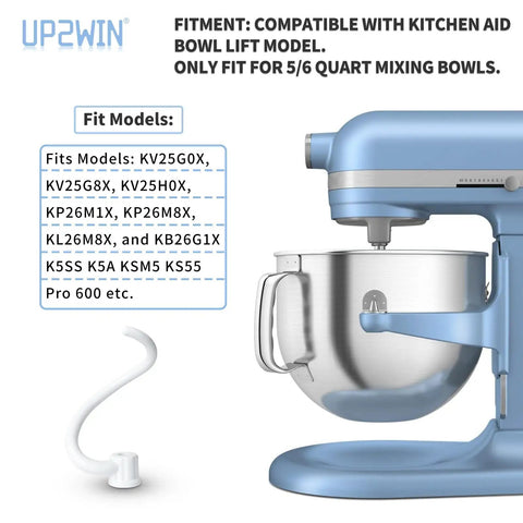 Coated Spiral Dough Hook Replacement For Lift Stand Mixers Built Tough Aluminum for 5 Quart and 6 Quart Bowls next to stand mixer