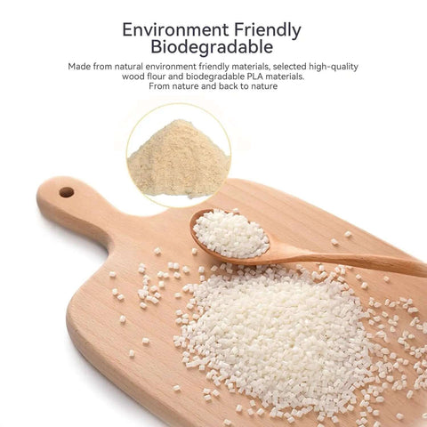 Eco-friendly biodegradable wood filament PLA materials on wooden board for 3D printing with real wood texture silk finish 1kg spool.