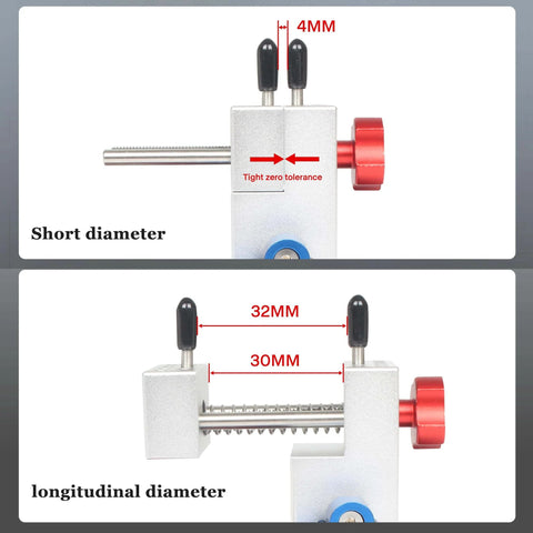 Universal Tabletop Vise Clamp For Hobbyists, showing measurements and close-up of clamp with 360 degree rotation and 90 degree tilt