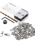 Pro Grade Quarter Inch Doweling Jig Kit With Laser Alignment Marker, Depth Scale, Cobalt Drill Bit, Stop Collar, Hex Key, 100 Pins