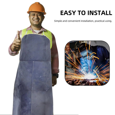Heavy Duty Cowhide Welding Apron Fireproof Work Apron For Soldering Protection And Welding Safety In Industrial And Workshop Use Dark Blue