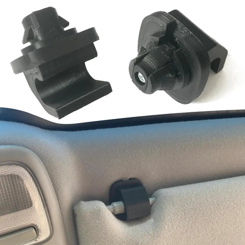 Nissan Sun Visor Retainer Clip 2 Pack Direct Fit Plug And Play For 350Z 2004 2009 JUKE 2011 2017 And Infiniti FX35 2003 2008 Replacement Easy Install Black Interior Clip Replaces 96409 CG000 installed view