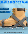 Epoxy Floor Spiked Shoes For Garage Fully Assembled Gunite Shoes With Three Quarter Inch Short Spikes Pro Grade Grip Keep Epoxy Smooth And Bubble Free While You Move Steady On Wet Floors Gray showing adjustable Velcro straps and rubber sole fitting a boot.