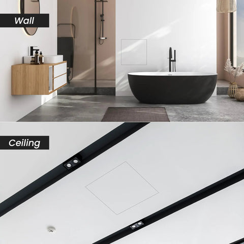 Built Tough 7x7 Galvanized Steel Drywall Access Panel With Fully Removable Door And Paintable White Finish For Plumbing And Utility Covers Quick No Fuss Install on a modern wall and ceiling.