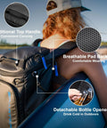 Woman carrying Backpack Cooler Insulated Leakproof Fits 33 Cans With Dual Insulated Compartments Portable Lightweight Beach Travel Lunch Backpack