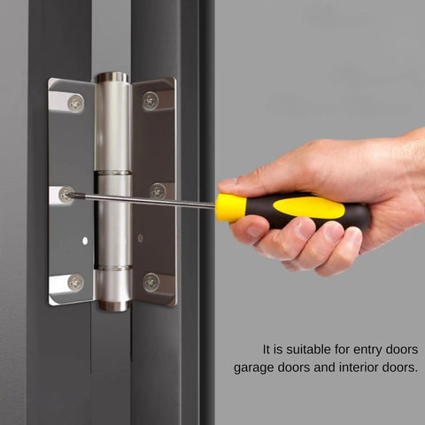 Person adjusting door hinge using screwdriver for 12 Pack Door Hinge Shims 1/32 Inch Thick Metal C Slot For Fixing Sagging Doors And Uneven Gaps