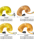 Heavy Duty Tire Inflation Hose Rock Solid Screw Lock Connector Yellow and Orange Coiled Hoses, 3-5m Lengths for Cars and Bikes.