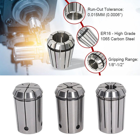 Rock Solid 3Pcs OZ25 Spring Steel Collet Chuck Set With Wrench For Precision Milling CNC Lathe And Engraving Tools, showing detailed collets.