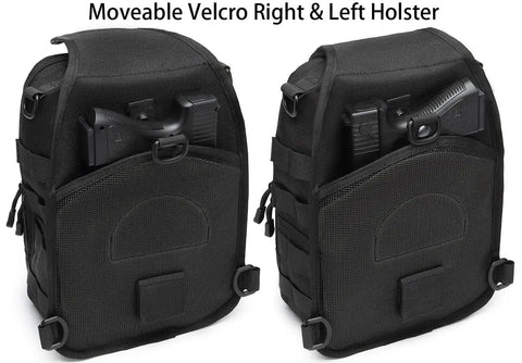 Tactical Sling Crossbody Bag With Moveable Universal Holster 15L Capacity showcasing dual side holsters in black.