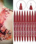 Smooth Double Ended Markers For Piercing And Art Projects, 10 Piece Set With Bold And Fine Tips on display with tattoo