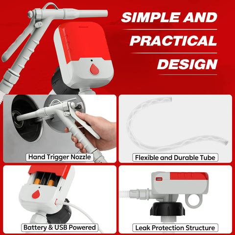 No Nonsense Portable Fuel Transfer Pump With Hand Trigger Nozzle For Quick Stop And Precise Flow, 3.8 GPM, design features