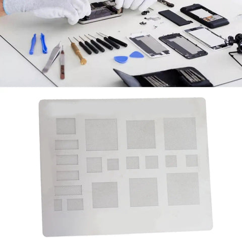 Universal BGA Reballing Solder Paste Stencil Kit For Phone IC Repair with tools and stainless steel mesh template
