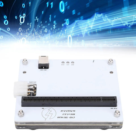 Game Changing Thunderbolt 4 Egpu Dock Enclosure Featuring Pcie X16 Slot, showing the component layout on a sleek white board.