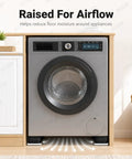 Heavy Duty Washer Dryer Pedestal With Roller Sliders For Easy Lift Move And Lower Heavy Appliances in a laundry room.