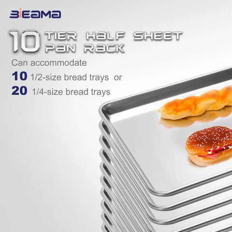 Built Tough Ten Tier Rolling Sheet Pan Rack Aluminum Bun Baker Shelf With Swivel Wheels Rust Resistant Commercial Kitchen Baking Tray Organizer Stackable Heavy Duty Kitchen Game Changer