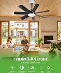 28 Inch Socket Mount Fan With Led Remote, E26 Bulb Holder, 3000K To 6000K Dimmable Glow, Six Silent Windspeeds, Quick Auto Timer, Matte Black Housing For Living Rooms Or Workshops, Knob Turn Easy Install And Knocks Out Noise in modern living room.