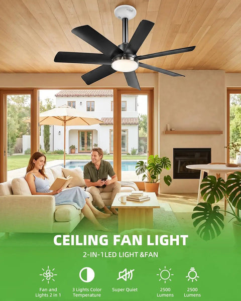 28 Inch Socket Mount Fan With Led Remote, E26 Bulb Holder, 3000K To 6000K Dimmable Glow, Six Silent Windspeeds, Quick Auto Timer, Matte Black Housing For Living Rooms Or Workshops, Knob Turn Easy Install And Knocks Out Noise in modern living room.