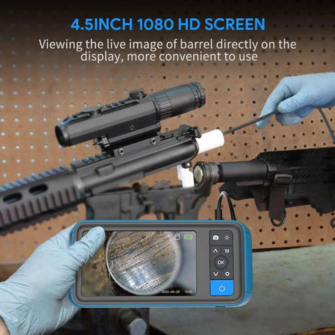Rifle Borescope With 4.5 Inch Screen Ring Light 36 Inch Probe Right Angle Mirror Cleaning Camera For.20 Caliber And Larger Firearms Inspect Gun Barrels On Windows And Android, handheld screen view