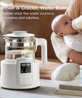 No Fuss Baby Bottle Warmer And Electric Kettle Featuring Ridiculously Fast Cool Down Fan Six Custom Temp Presets With Bright Lcd Screen heating water for formula preparation.