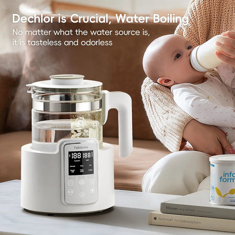 No Fuss Baby Bottle Warmer And Electric Kettle Featuring Ridiculously Fast Cool Down Fan Six Custom Temp Presets With Bright Lcd Screen heating water for formula preparation.