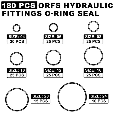 Flat Face O Ring Kit For ORFS Hydraulic Fittings Buna N 90 180 Pieces With Mixed Sizes From Quarter Inch To One Inch Includes 30 For Size Four