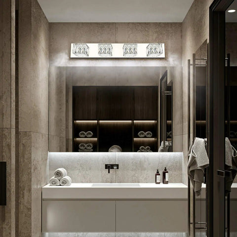 Sleek 4 Light LED Bathroom Vanity Bar With Crystal K9 Accents In Chrome Finish For Over Mirror Install Bright Modern Bath Lighting For Sinks And Medicine Cabinets