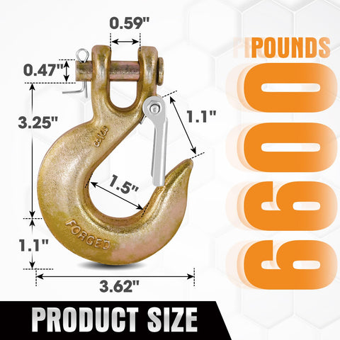Three Eighths Inch Clevis Slip Hook With Safety Latch Grade 70 Tow Hook Forged Steel 18,000 Lbs Capacity Dimensions